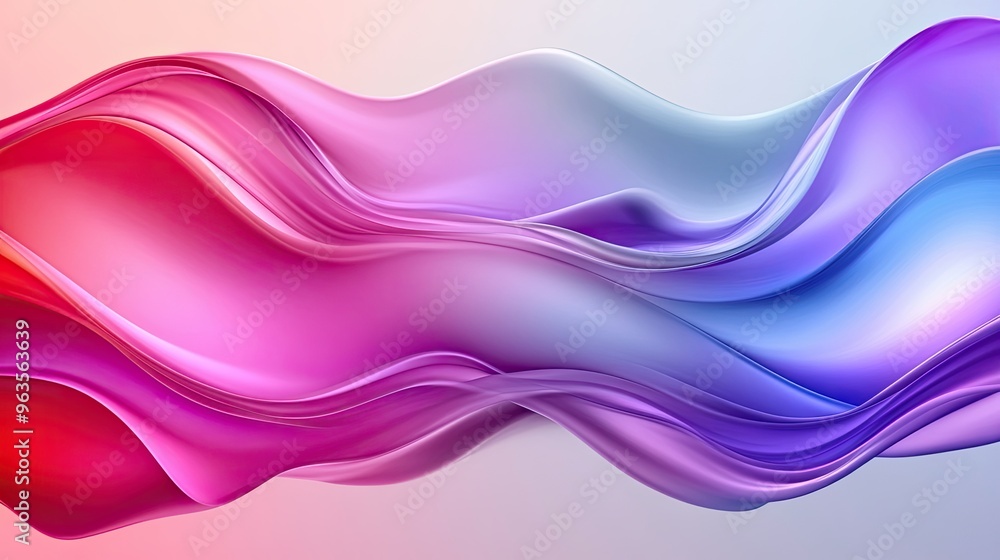 Poster abstract wave design featuring smooth gradients of pink and blue, creating a serene and modern visua