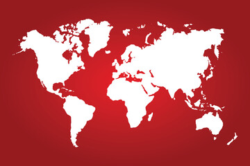 white world map vector on red background