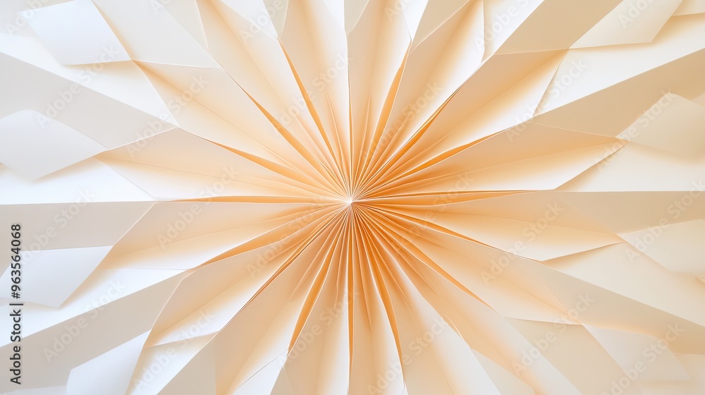 Poster an abstract design featuring layered paper radiating from a central point, showcasing soft textures 