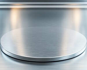 Closeup of a stainless steel countertop with a plant in the background.