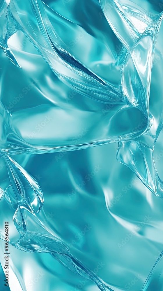 Poster teal abstract glass background with smooth shapes and reflections for design inspiration