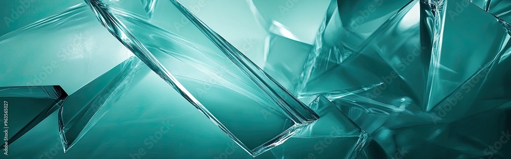 Poster teal abstract glass texture background with layered geometric shapes and smooth surfaces