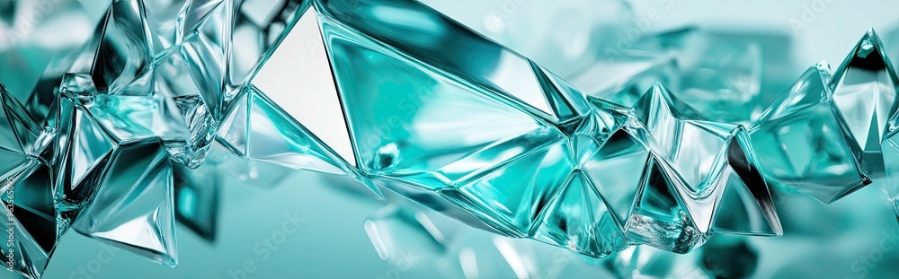 Poster Teal Abstract Glass Texture Pattern Revealing Intricate Reflections and Sharp Edges