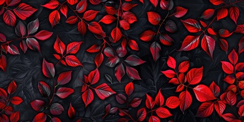 Elegant Black and Red Leaf Pattern Background. AI generated illustration
