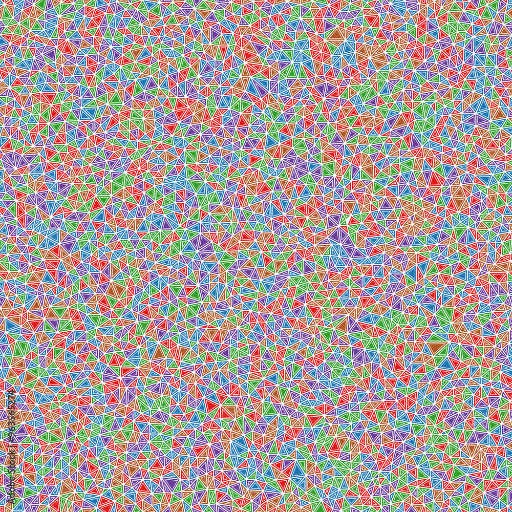 Poster triangular pattern background. tiny triangles size. solid shapes in frames. multiple colors style. r