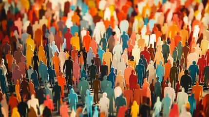 Fototapeta premium Large Crowd of Diverse People in Paper Cut Out Style