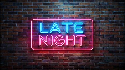 Late night neon sign illuminating brick wall background with vibrant colors and urban atmosphere
