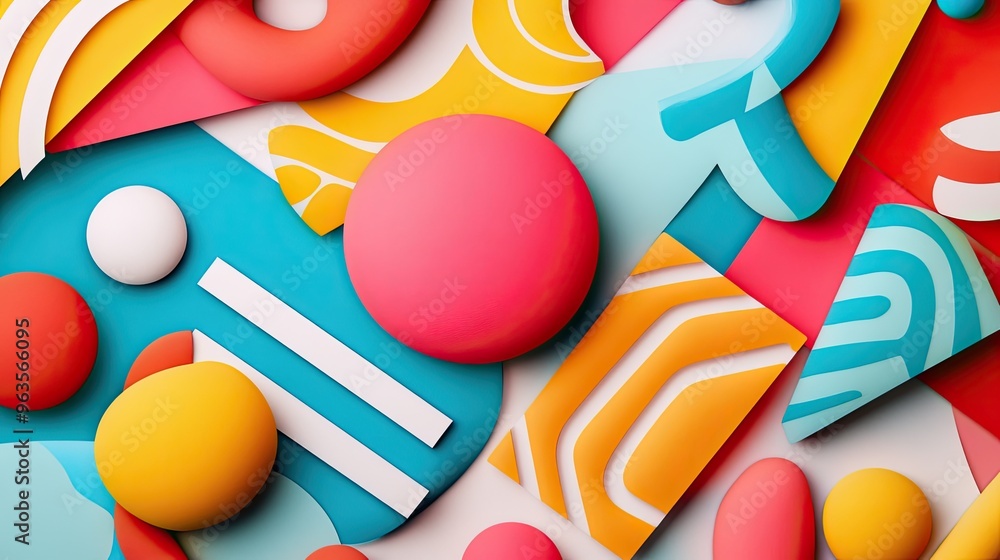 Poster colorful abstract patterns with 3d shapes and vibrant hues, perfect for backgrounds or design projec