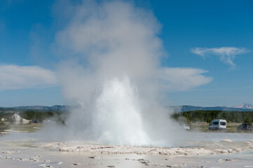 Eruption of the Great Fountain Geyser in Yellowstone National park.