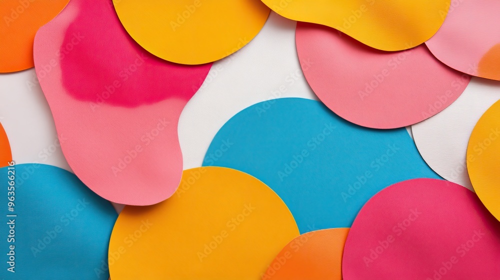 Poster colorful abstract shapes of various sizes arranged visually appealingly on a bright background for c