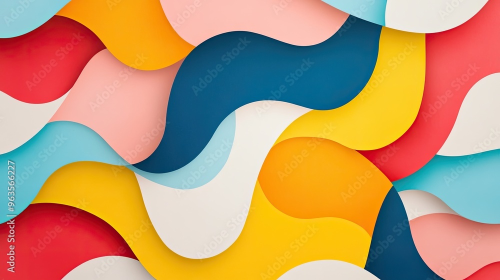 Poster colorful abstract waves created with layered paper, showcasing vibrant hues and fluid shapes for dyn