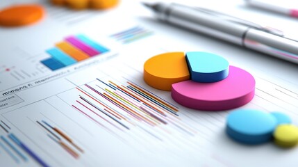 Colorful charts and graphs on a document, showcasing data analysis and business strategy for presentations and reports.