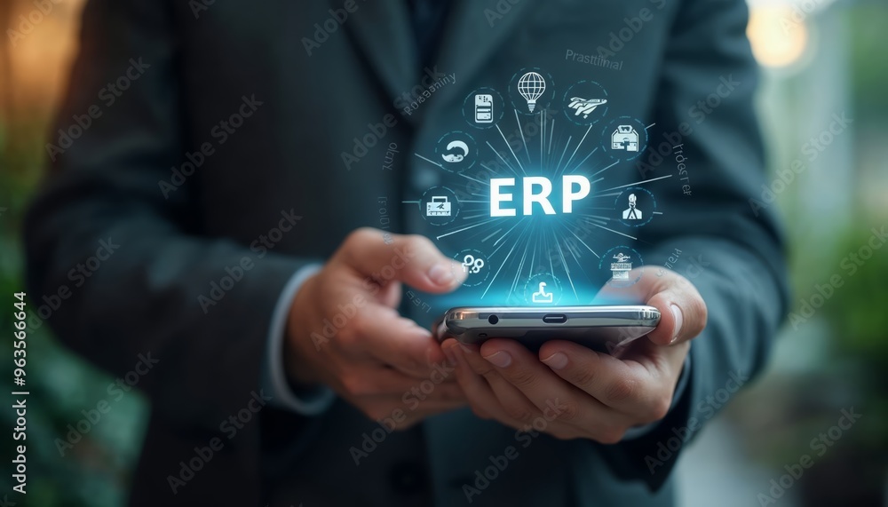 Aufkleber conceptual image of mobile erp solutions for modern business management and operations