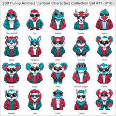 Funny Animals Cartoon Characters Collection Set of 200 Isolated Animals Part 6