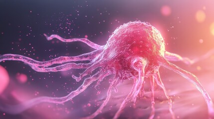 Microscopic View of a Cancer Cell with Tentacles