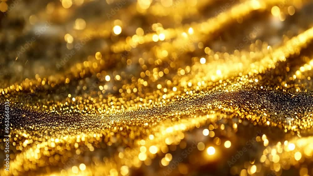 Poster glimmering golden fabric waves create a mesmerizing visual display in dramatic lighting
