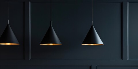 Modern Black Pendant Light in Dark Room. AI generated illustration