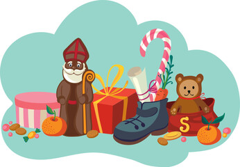 Holiday background with Saint Nicholas gifts