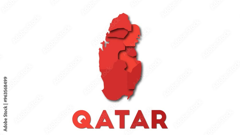 Poster qatar map showing regions. animated country map with title. 4k resolution animation.
