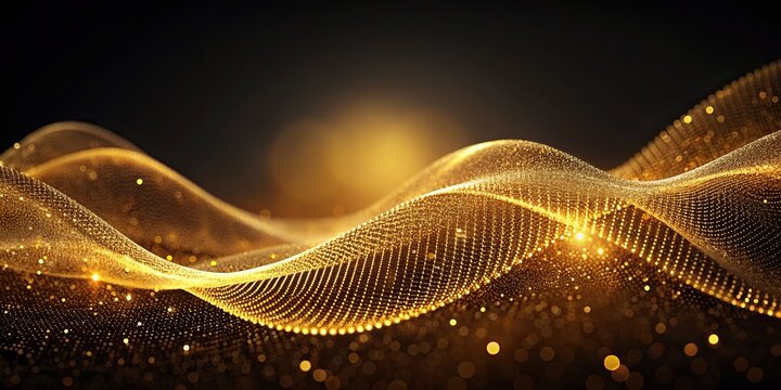Gold particle abstract wave mesh background Framing, sparkling, elegance, mesh, futuristic, galactic, framing, flowing, vibrant, luxury,gold, pattern, wave, aesthetic, abstract - Powered by Adobe