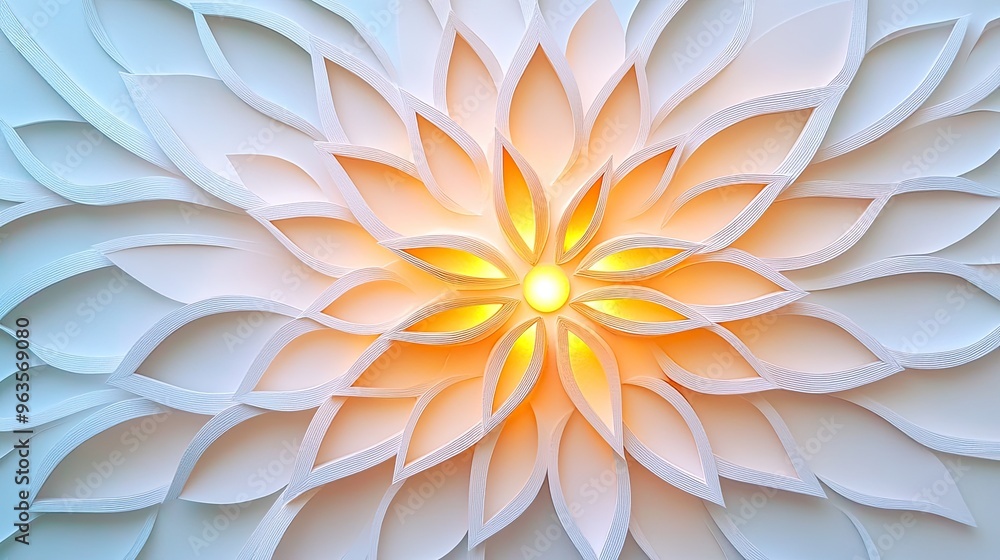 Poster elegant paper art design featuring layered petals with a soft glow, perfect for backgrounds and deco