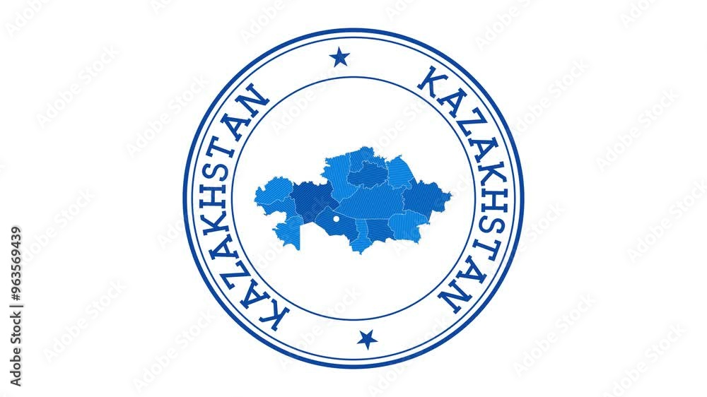 Poster kazakhstan intro. badge with the circular name and map of country. kazakhstan round logo animation.