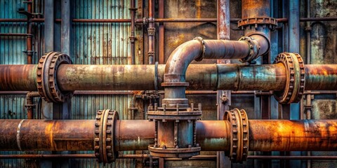 Industrial background with a sewer pipe and rusty metal structures