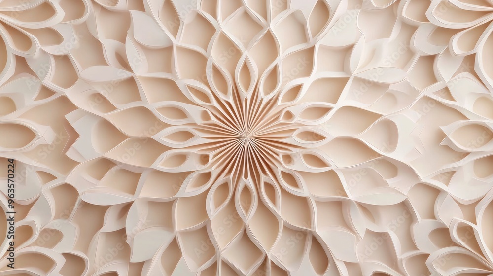 Poster intricate floral design featuring layered petals in soft beige hues, creating a calming and elegant 