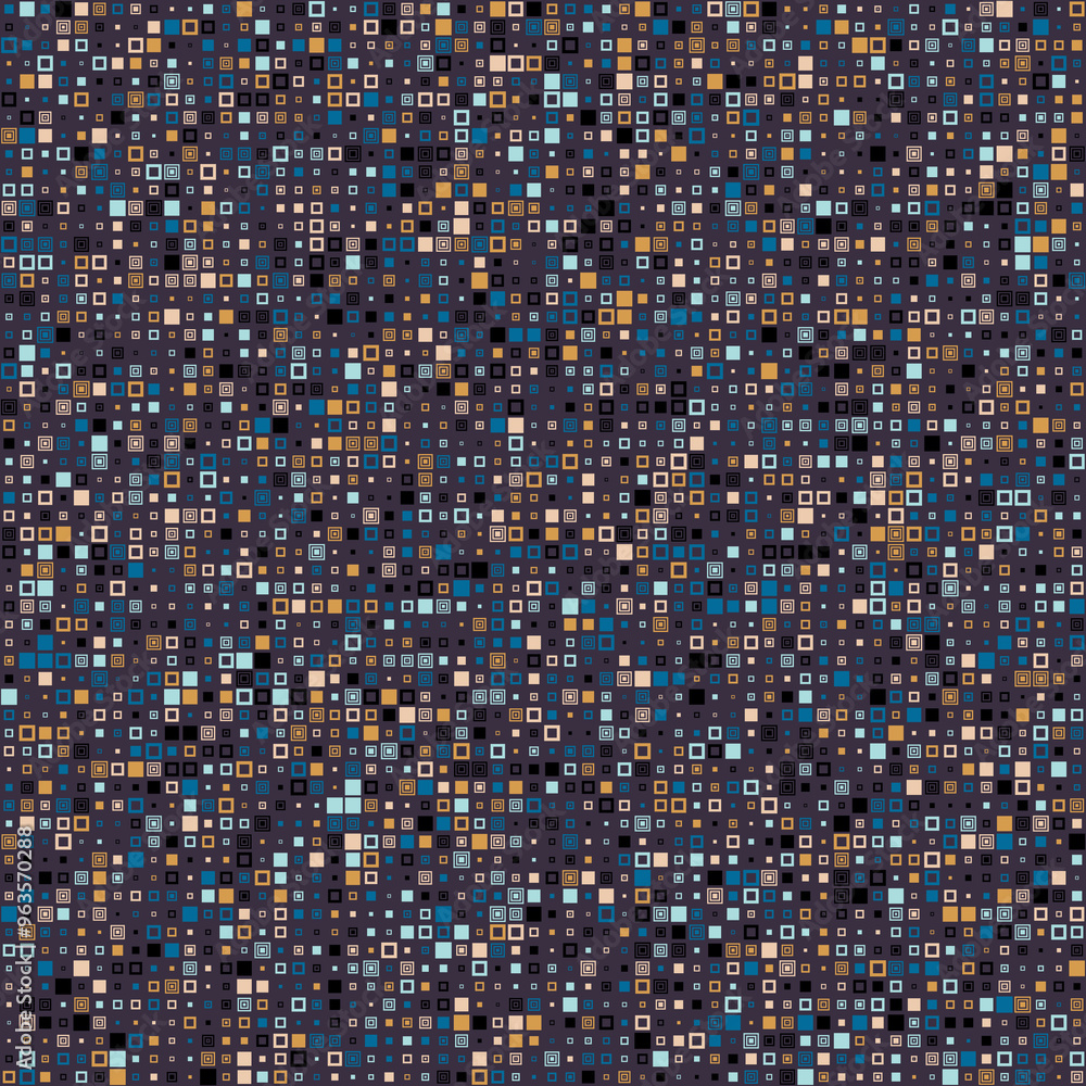 Poster abstract geometric design featuring various styled squares in multiple muted shades with a hint of w