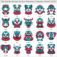 Colorful Animals Cartoon Characters Collection Set of 200 Isolated Animals Part 4