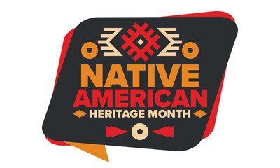 Native American Heritage Month in November. American Indian culture. Celebrate annual in United States. Tradition pattern. Poster, card, banner and background. Vector ornament, illustration