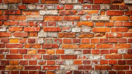 Obraz premium Weathered red brick wall with chipping paint, perfect for a rustic background