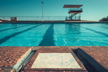 Obraz premium Swimming Pool Deck with Lanes and Starting Block