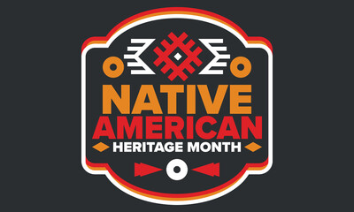 Native American Heritage Month in November. American Indian culture. Celebrate annual in United States. Tradition pattern. Poster, card, banner and background. Vector ornament, illustration