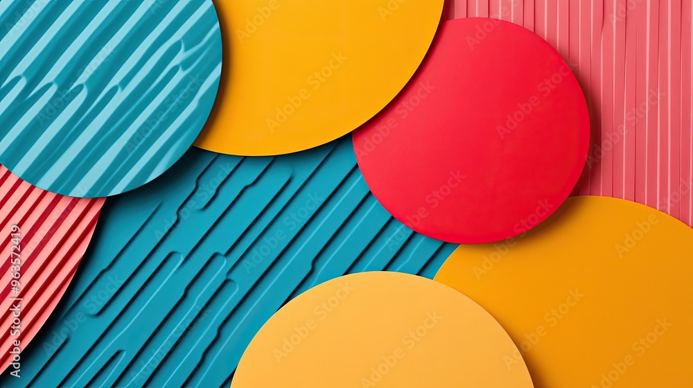 Poster vibrant abstract composition featuring colorful circles and striped patterns, perfect for modern des