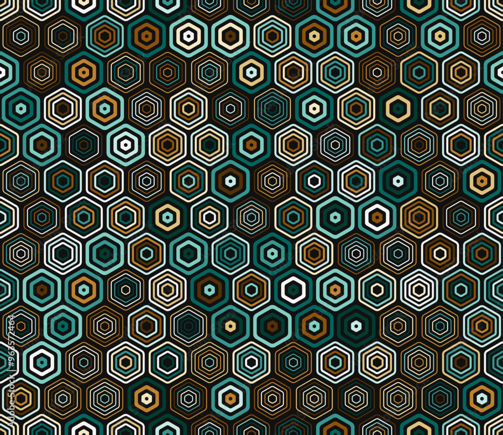 Poster honeycomb hexagon cells background. geometric shapes of varied style and color. hexagon pattern. til