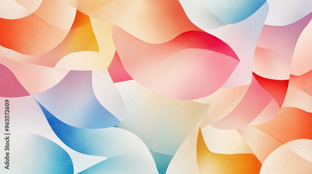 Poster vibrant abstract design featuring soft waves of color in red, blue, and yellow, perfect for backgrou