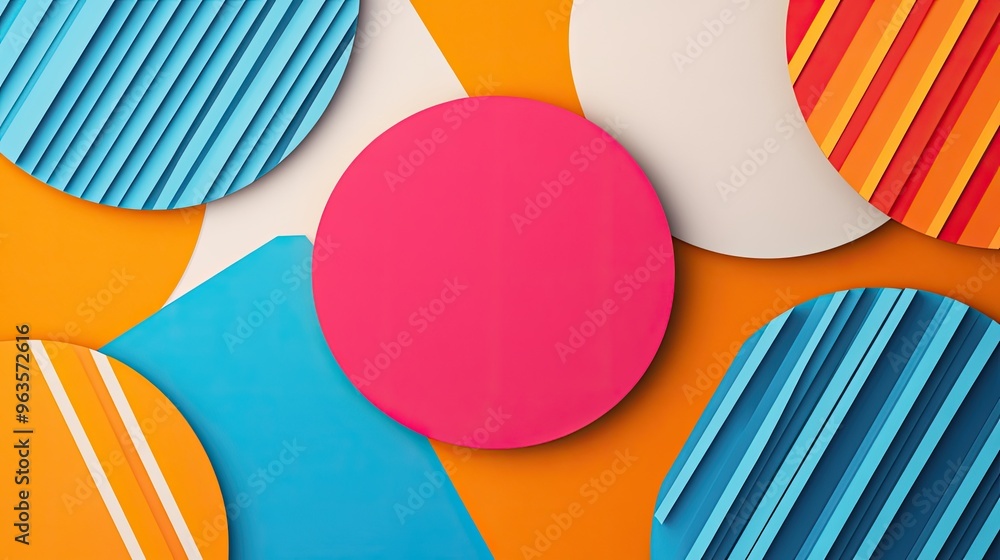 Poster vibrant abstract design with colorful circles and patterns on a warm background, ideal for creative 