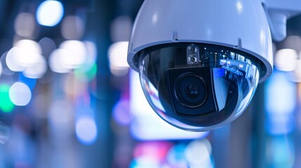 Security Camera Close Up with Bokeh Lights