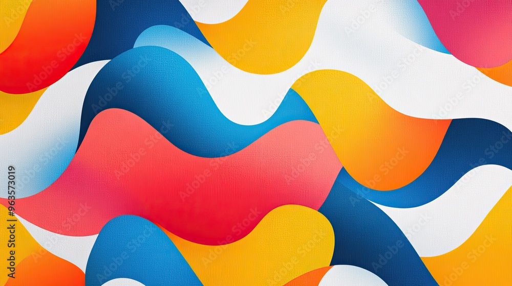 Poster vibrant abstract waves in blue, red, yellow, and white create a dynamic and modern background for va