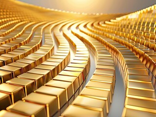 Fototapeta premium Vibrant and flowing array of gold bars creating a stunning visual effect, symbolizing luxury and prosperity.