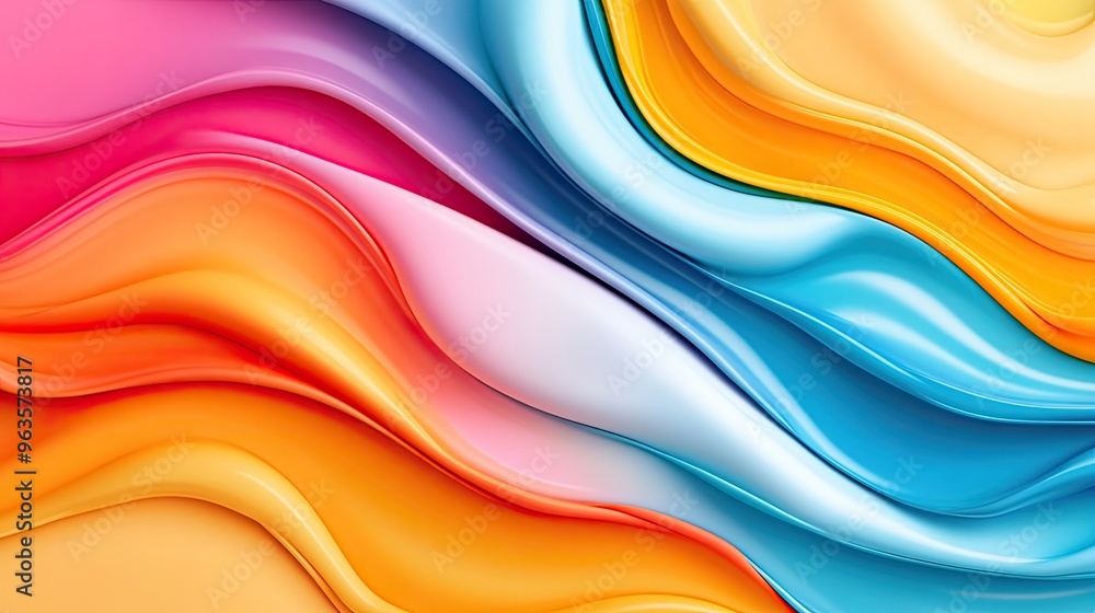 Poster vibrant flowing abstract waves in warm and cool colors create a dynamic and energetic visual for cre