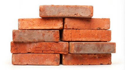 Obraz premium Stack of weathered red bricks isolated on white background