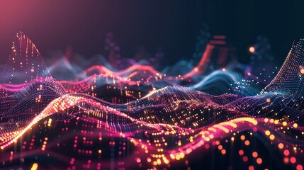 Fototapeta premium Abstract Digital Landscape with Glowing Particles