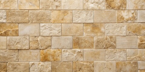Naklejka premium Close up of a beige stone wall texture with limestone tiles background