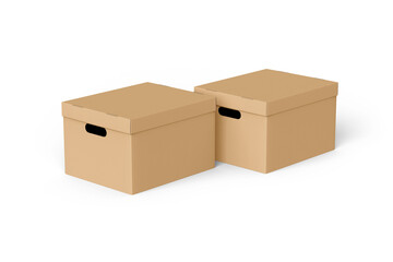 brown Cardboard box with lid isolated on white background. paper packaging mockup