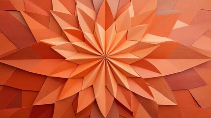 Obraz premium Vibrant paper art creating a stunning star shape, showcasing a harmonious blend of warm orange tones and intricate patterns.