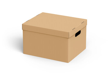 brown Cardboard box with lid isolated on white background. paper packaging mockup