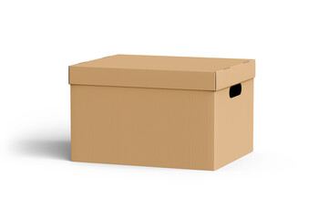 brown Cardboard box with lid isolated on white background. paper packaging mockup