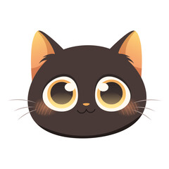 Kawaii black cat. Face of drawn black kitten with big eyes on white background. Vector illustration
